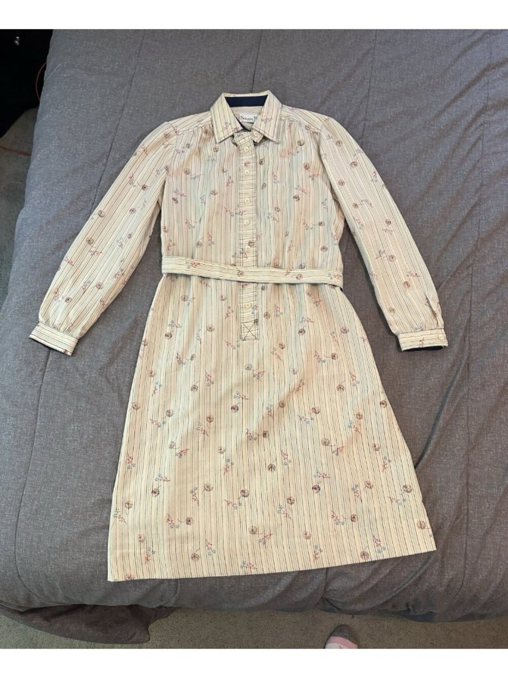 Vintage Schrader Sportโ NY Shirt Dress Belted Floral 10 Striped Cottagecore 70s